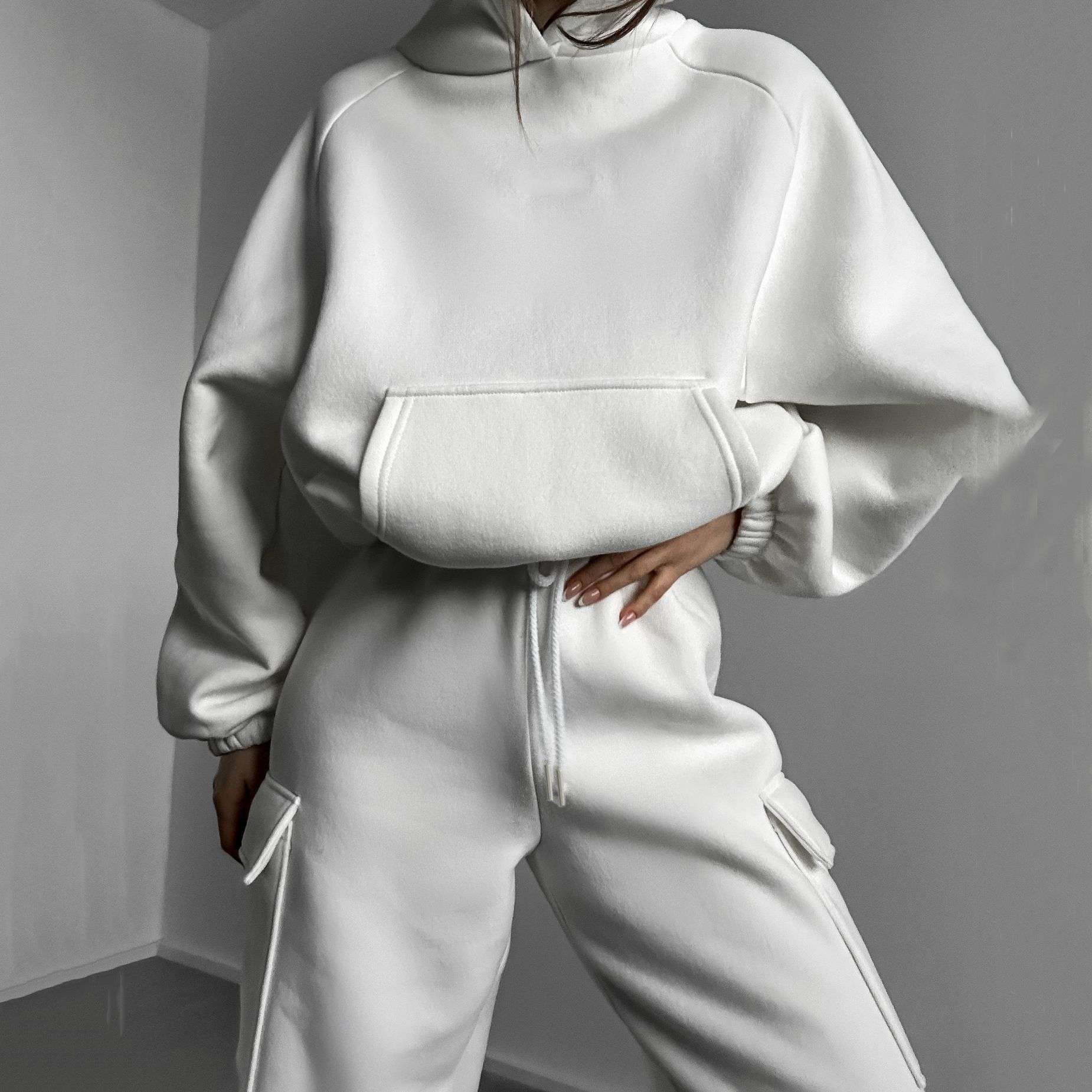 Loose Fit Hooded Sweatshirt With Joggers Co-ord Set - M, White image