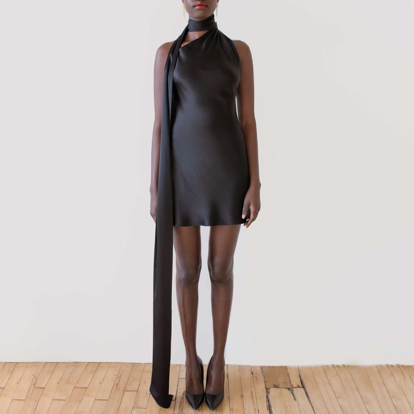 Halter Dress with Scarf Detail - S, Black image