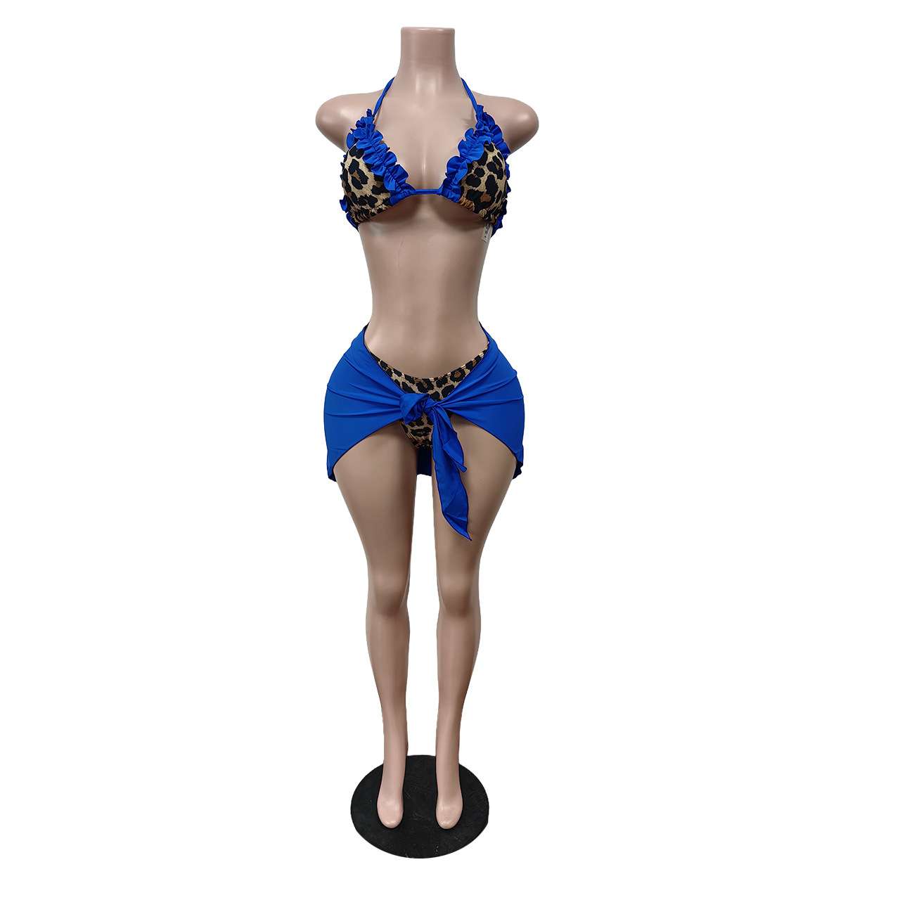 Leopard Print Cover-Up Bikini Set - M, Blue image
