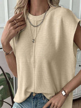 Knit Vest Sweater Crew Neck Loose Fit Cap Sleeve Loose Top image 2