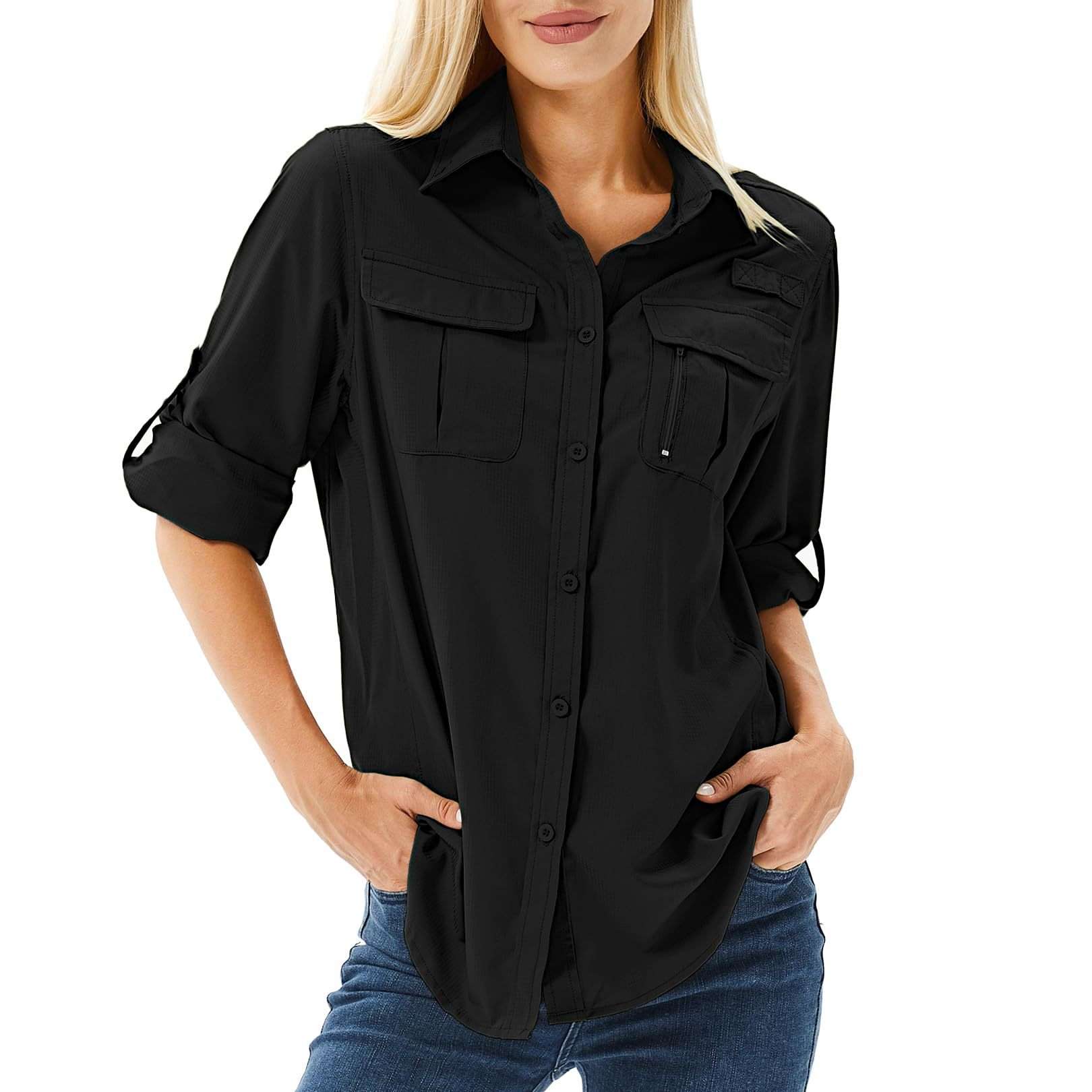 Utility Shirt with Roll-Up Sleeves - M, Black image