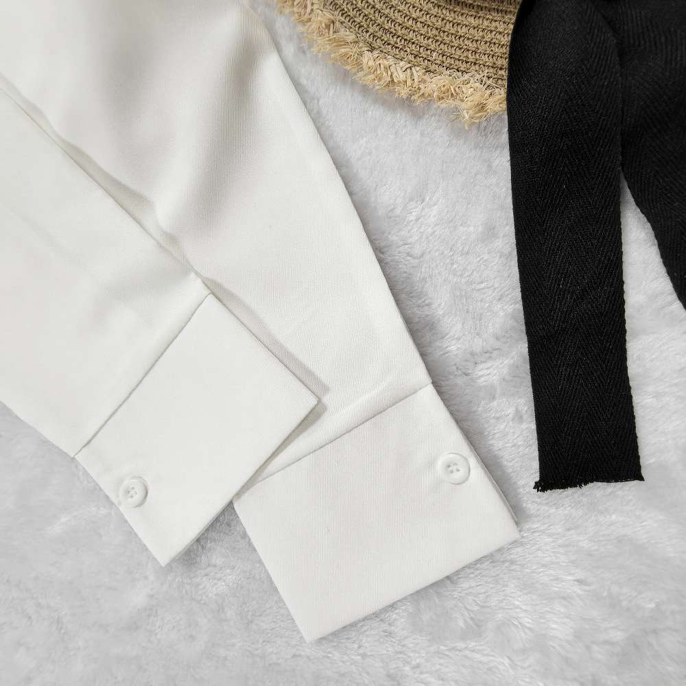 White Ruched Front Button-Down Shirt image 3