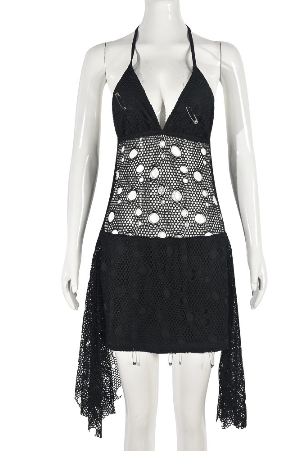 Midnight Seduction Mesh Halter Dress image 2