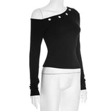 Off-Shoulder Sweater with Metallic Button Details image 4