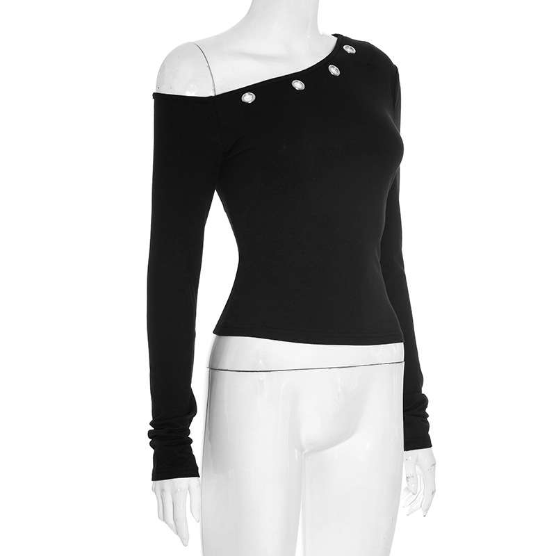 Off-Shoulder Sweater with Metallic Button Details image 4