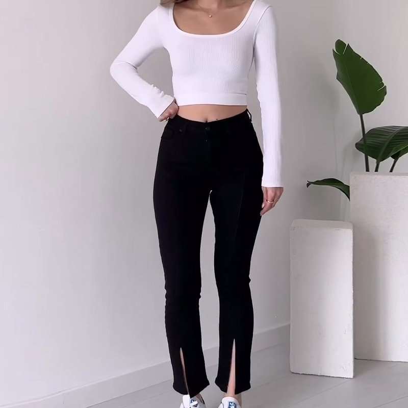 High Rise Skinny Fit Jeans - M, Black image