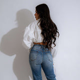 Cropped Patchwork Flared Shirt Blouse image 1