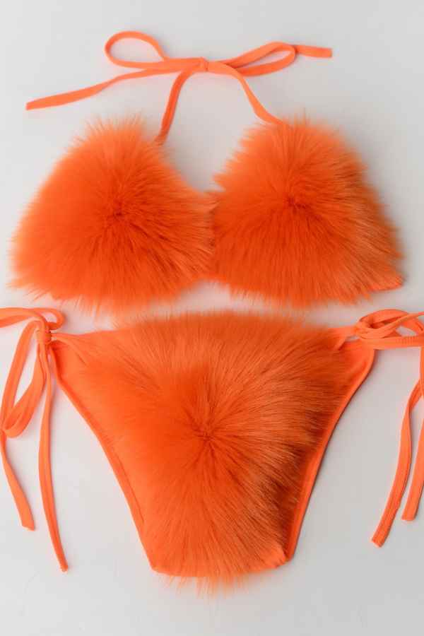 Sexy Fluffy Fur Bikini Swimwear Two Piece Set image 5
