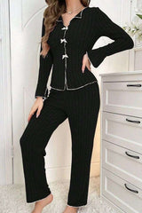 Long Sleeve Pajama Set Loungewear - M, Black image