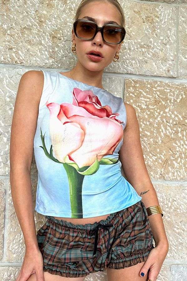 Sleeveless Floral Rose Print Tank Top image 6