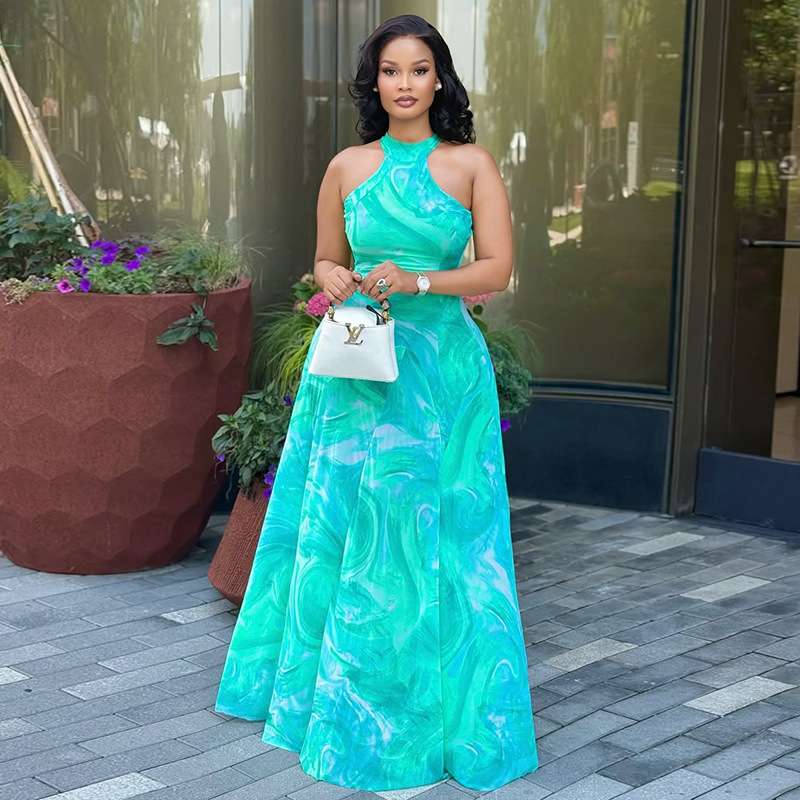 Swirl Halter Maxi Dress - S, Green image