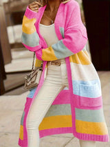 Colorful Striped Long Cardigan with Pockets image 0