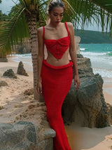 Knit Cut-Out Beach Maxi Set - S, Red image