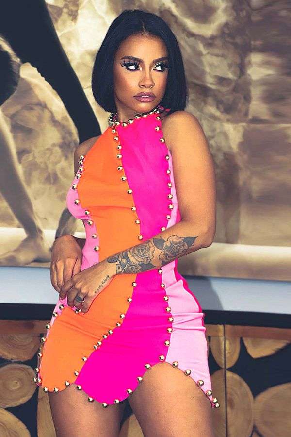 Color Block Sleeveless Bodycon Dress - S, Rose image