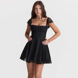 Lace-Trim A-Line Dress - S, Black image