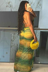 See-Through Ruffled Side Slit Sleeveless Maxi Dress image 1