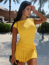 Summer Dress with Rose Detail - M, Yellow image