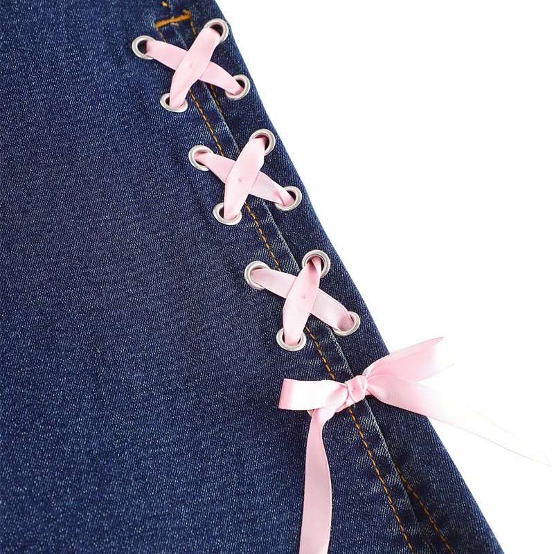 Flared Jeans with Bow & Lace-Up Detail image 3