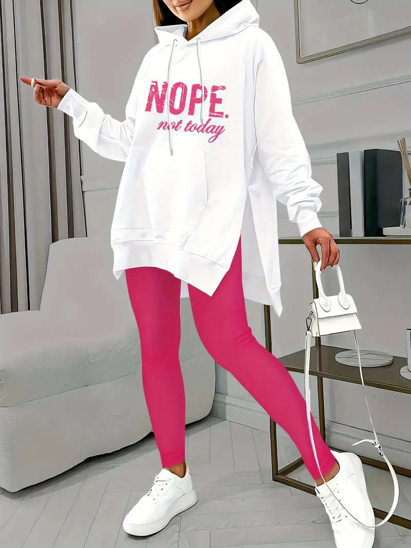 Casual Two-piece Set Kangaroo Pocket - S, Dark Pink image