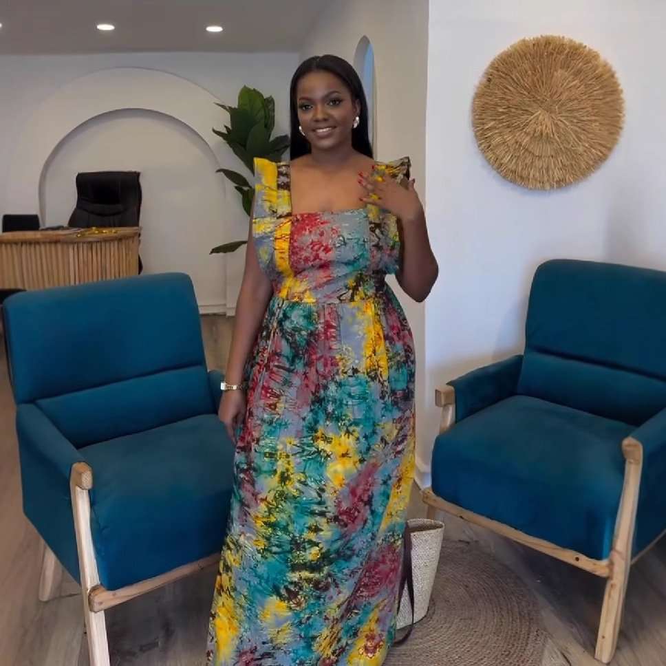 Multicolor Floral Maxi Dress - M, Multi Blue image