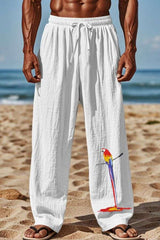 Casual Pants with Exquisite Prints - M, White image