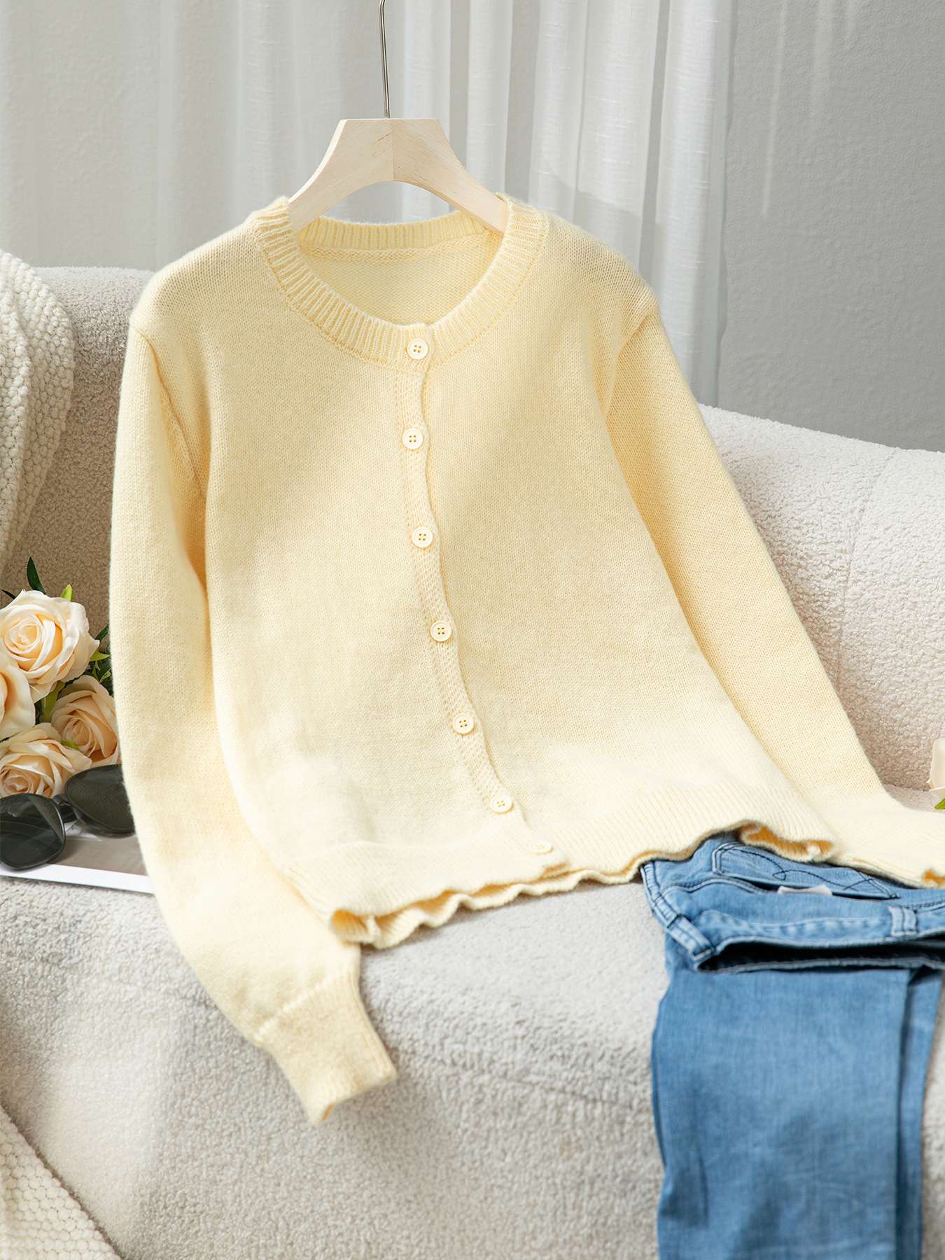 Cozy Cream Knit Button-Up Cardigan image 4