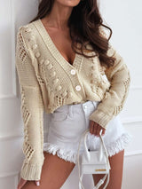 Cozy Beige Knitted Cardigan - L, Beige image