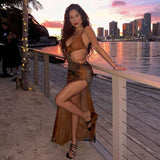 Sunset Cutout Maxi Dress - M, Multi Brown image