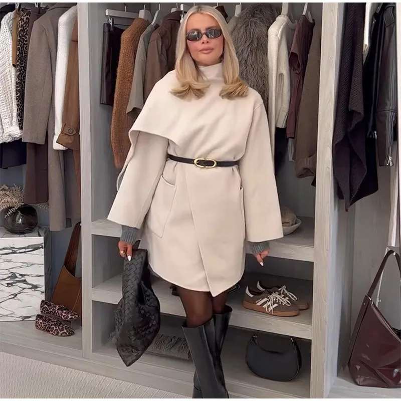 Scarf Collar Solid Midi Coat image 0