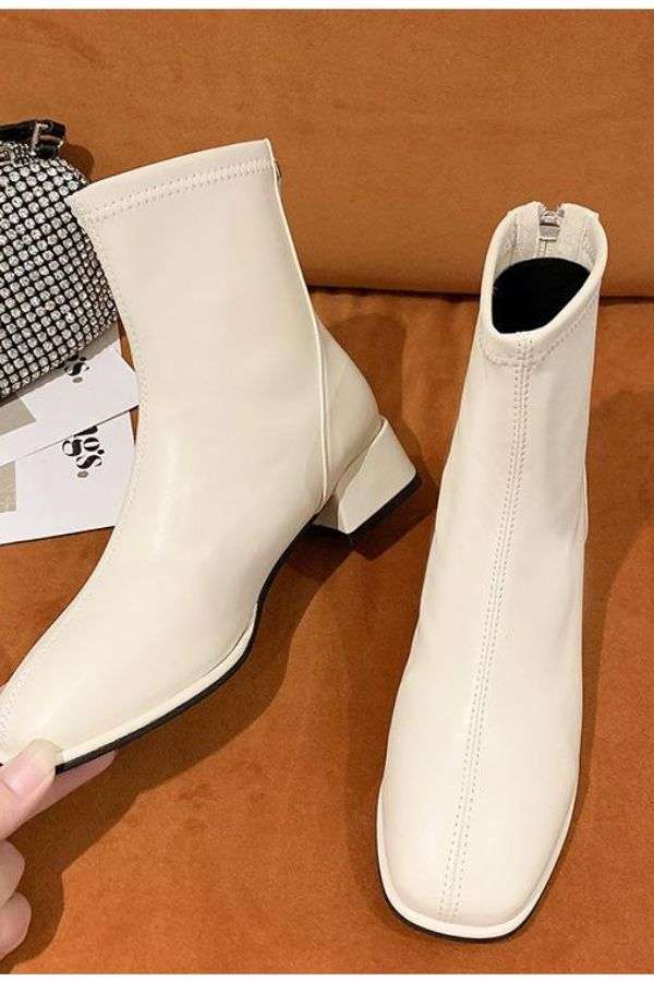 Round Toe PU Boots with Back Zipper image 0