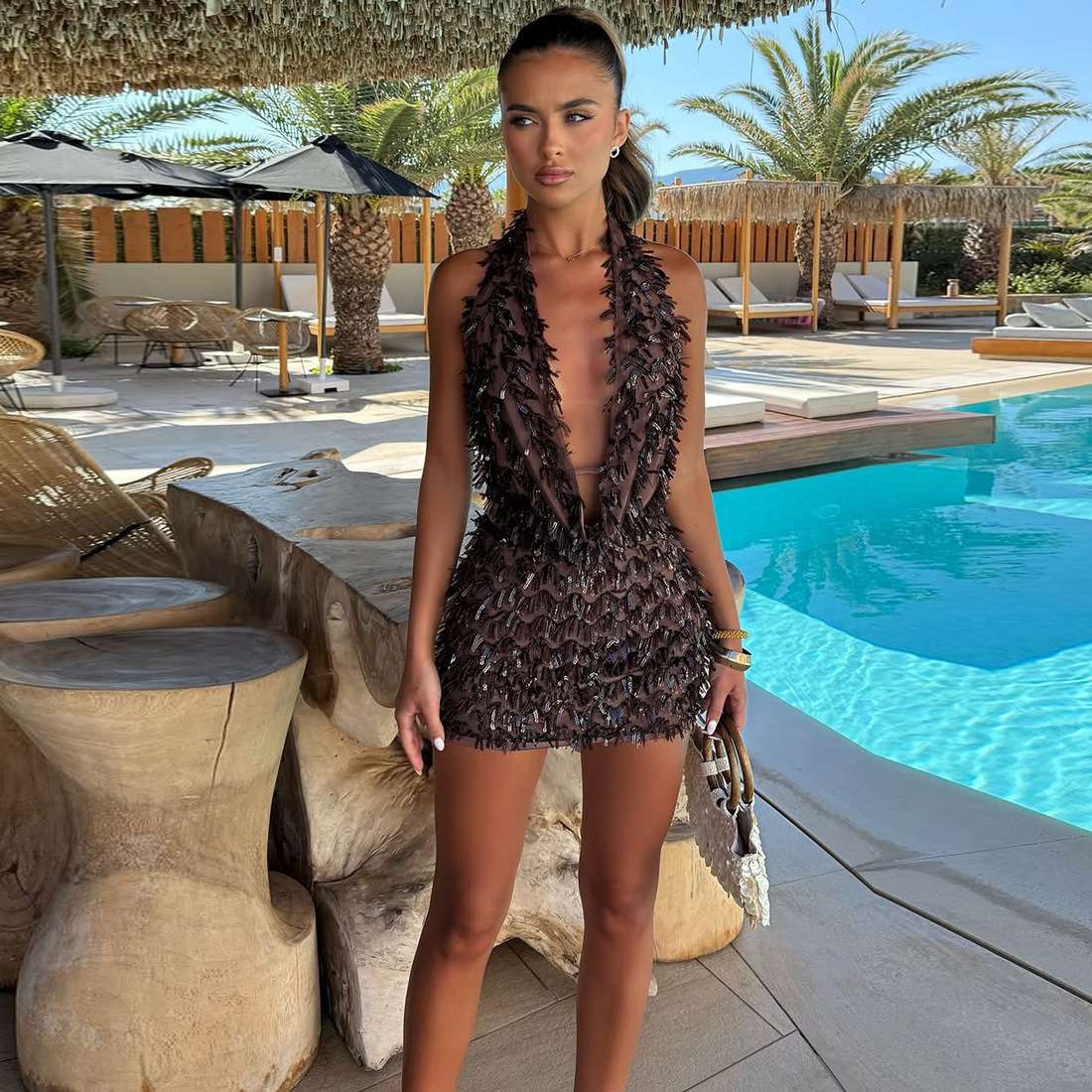 Elegant Feather-Trim Two-Piece Outfit image 1