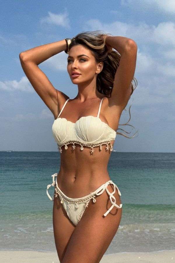White Shell-Embellished Bikini Set image 0