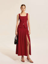 Pleated Maxi Skirt and Sleeveless Top Set image 1