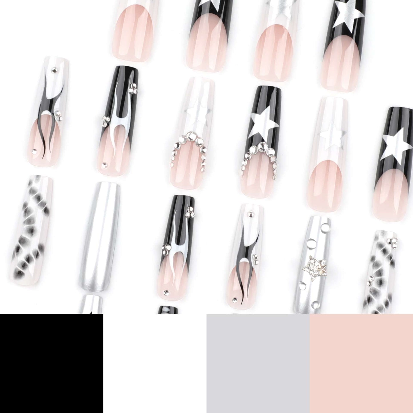 Ombre Coffin Nail Art with 3D Embellishments image 4