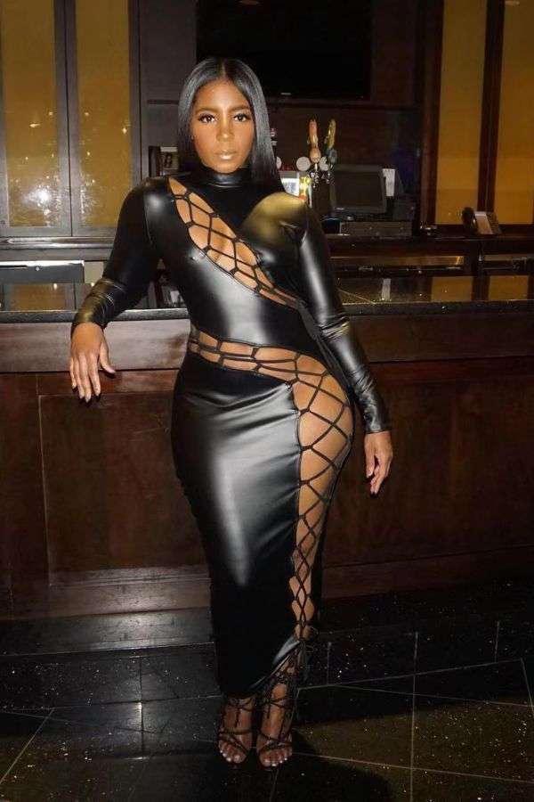 Fall Winter Style Lace-Up Pu Leather Dress - XL, Black image