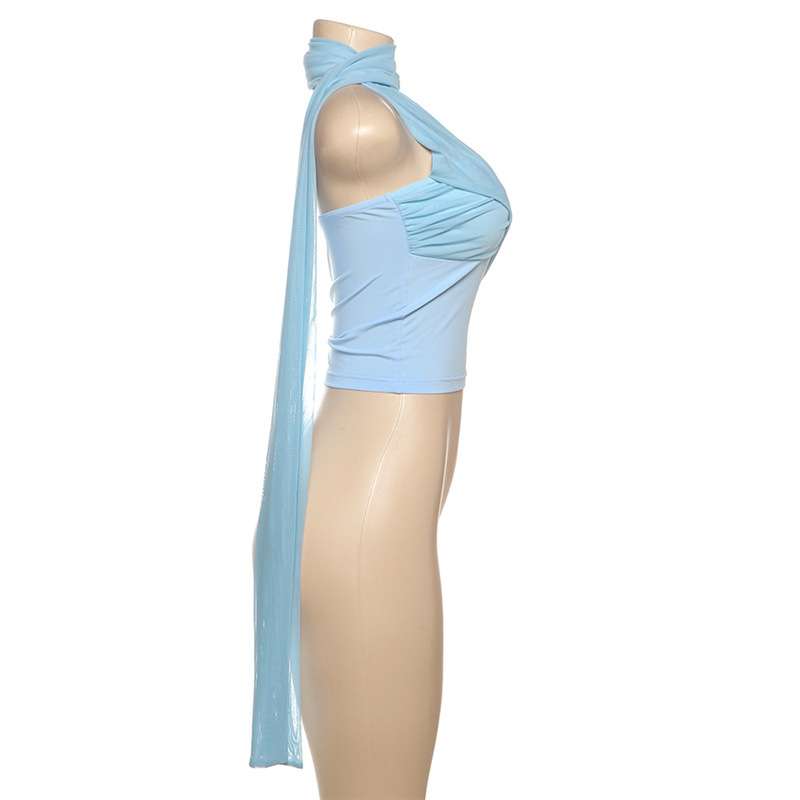 Asymmetrical Tank Top with Draped Scarf image 3
