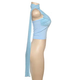 Asymmetrical Tank Top with Draped Scarf image 3
