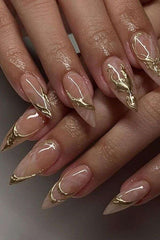 Golden Marble Stiletto Nails with Nude Base image 0