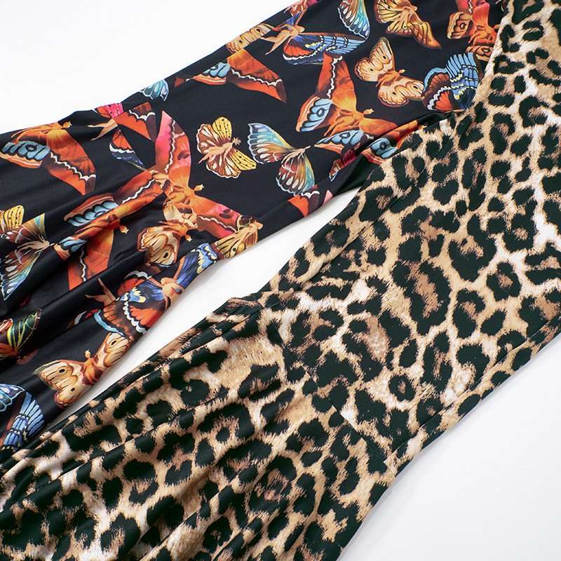 Mixed Print Flare Pants with Crossover Waist image 4