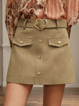 Button-Front Mini Skirt - L, Beige image