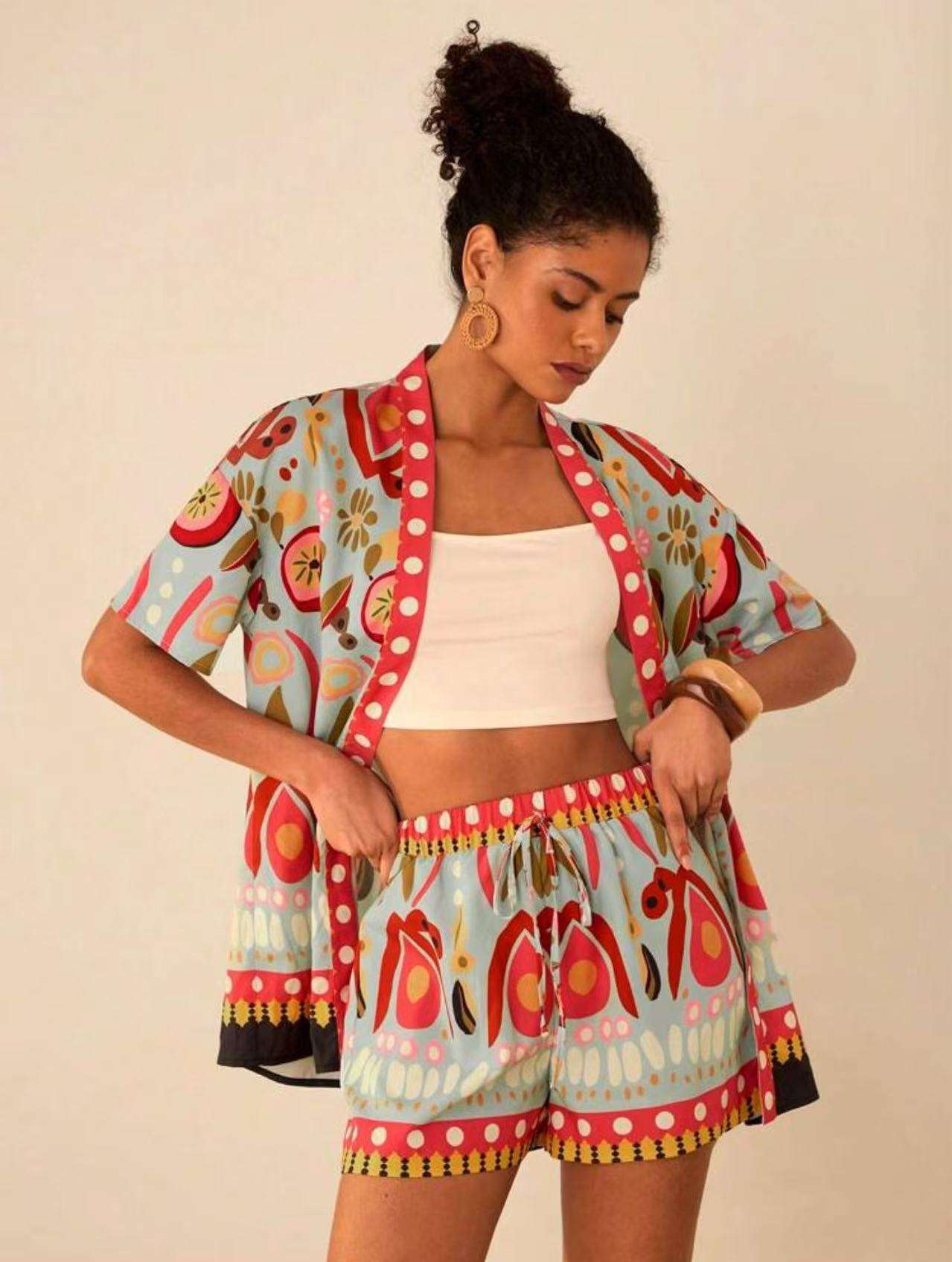 Tropical Floral Print Co-Ord Set - L, Multi Red image