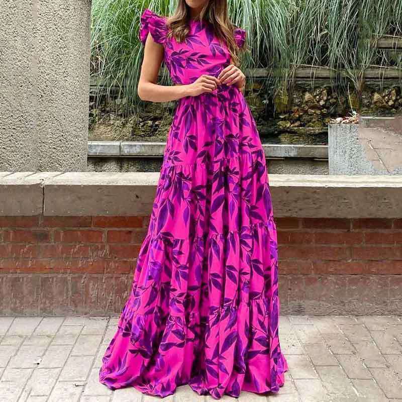 Elegant Floral Print Long Dress - M, Rose image
