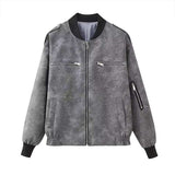 Casual Long Sleeve Bomber Jacket - S, Grey image