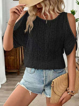 Cold Shoulder Lace Top - L, Black image