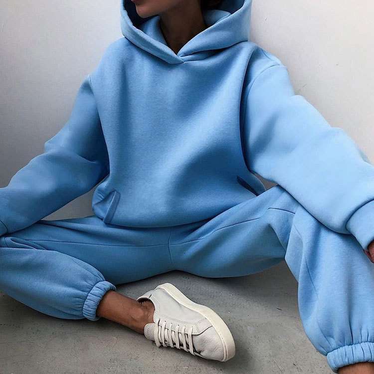 Cozy Hooded Sweatshirt & Jogger Set - S, Blue image