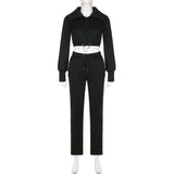Turndown Collar Zipper Drawstring Crop Top and Pant set image 3