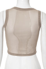 Mesh Printed Round Neck Sleeveless Cropped Tank Top image 3