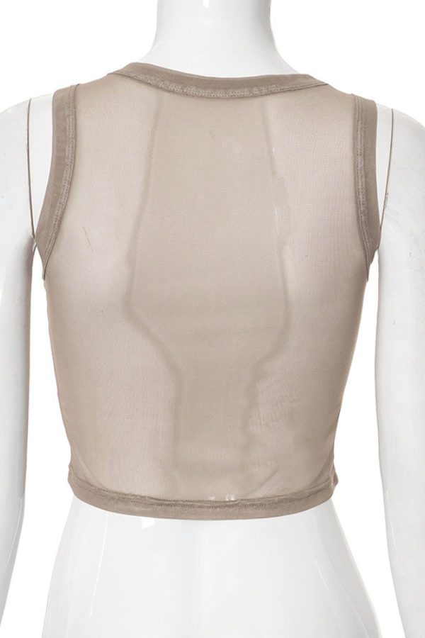Mesh Printed Round Neck Sleeveless Cropped Tank Top image 3