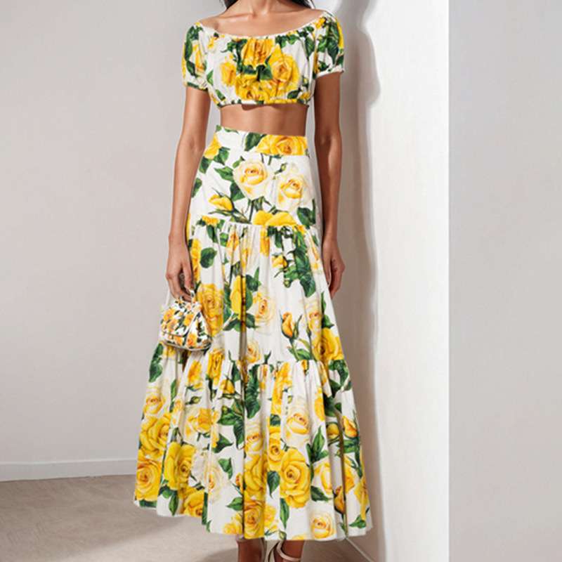 Floral Off-Shoulder Crop Top & Maxi Skirt Set image 2