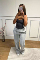 Causal High Waist Wide Leg Sweatpants - XL, Grey image